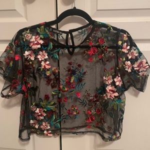 Shein Mesh Embroidered Floral Top